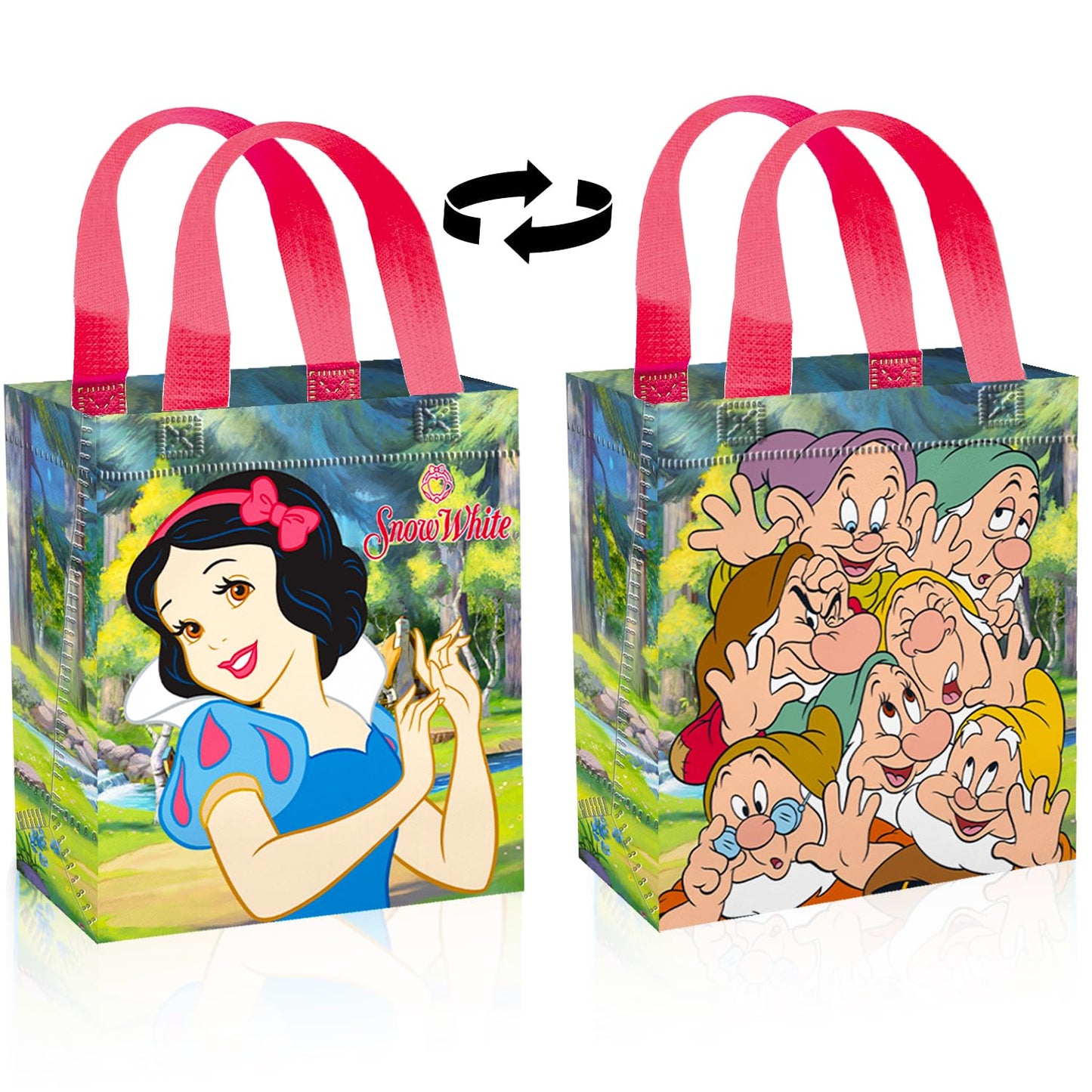 Snow White Party Favor Bags Set – 24 Pack 8" Disney Goodie Bags for Kids Bulk Reusable Mini Totes | Disney Snow White Birthday Party Supplies