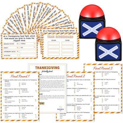 Syhood Thanksgiving Friendly Feud Game with 2 Answer Buzzer, Friendsgiving Family Card, Family Trivia Quiz Game Night for Party Office Adults Large Groups Teams