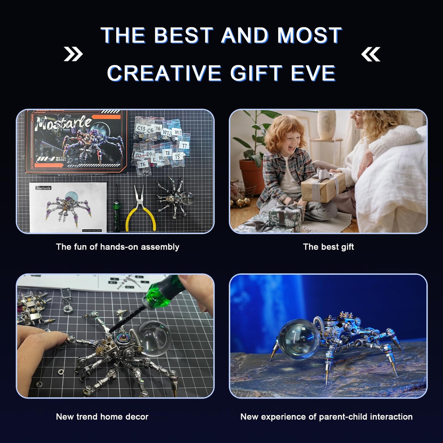 Mostarle Crystal Lamp Jumping Spider 3D Metal Puzzle, Arcynix DIY Model Kit Sci-Fi Mechanical Spider Steampunk Decor, Creative Gift & Futuristic Home Décor for Adults & Teens