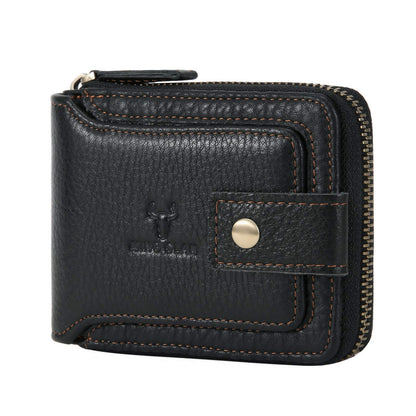 Zipper Wallet Men RFID Blocking Leather Bifold Wallets For Men - Flap ID Window Zip Coin Pocket Mens Zipper Wallets - Big Capacity Credit Card Travel Wallet (Black)