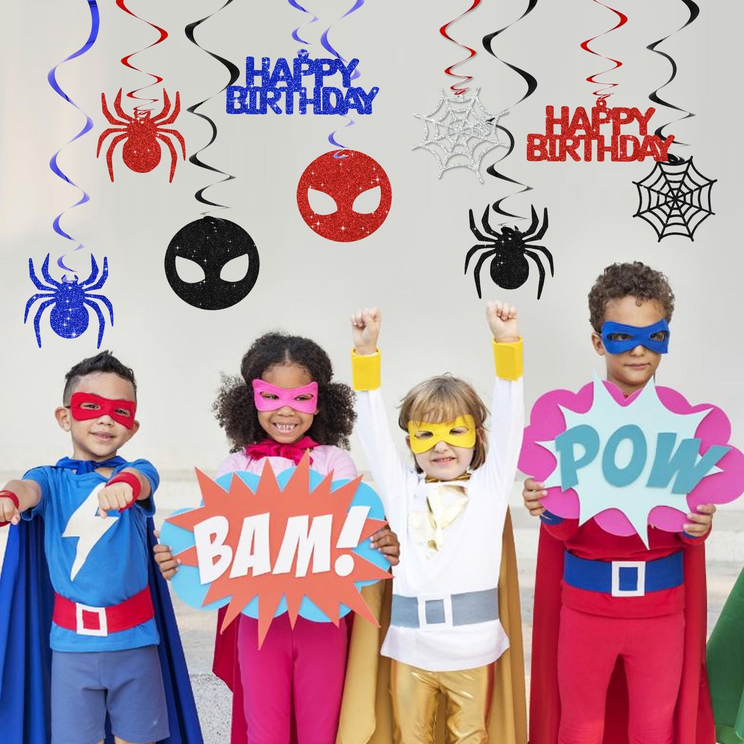 BEISHIDA Spider Birthday Hanging Swirl Decorations Pre-Strung Hero Theme Party Decorations Kids Spider Birthday Baby Shower Decor Supplies