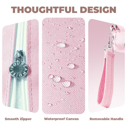 Four Candies Pink Pencil Case 3 Compartment, Large Pencil Pouch with Removable Handle & Zipper, Cute Stationery Organizer Big Pencil Case for Markers, Pencil Bag for Office College, Pink