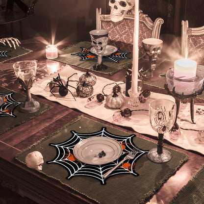 JarThenaAMCS 50Pcs Halloween Paper Placemats Spider Web Dining Table Mats White Black Disposable Place Mats for Home Kitchen Restaurant Trick or Treat Party Decor, 13.4 in