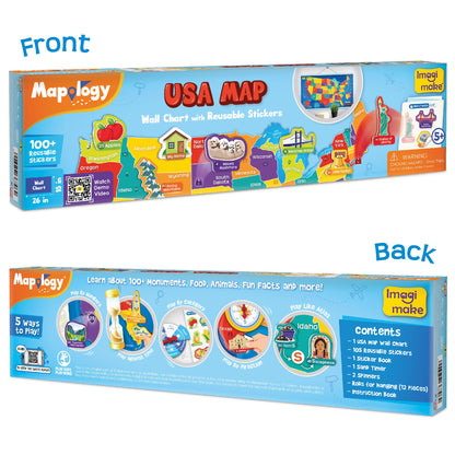 Imagimake Mapology USA Map with Reusable Stickers | 100+ Jelly Stickers | Classroom Geography Games & Learning Kids Toys Age 5-8 | Gifts for Boys & Girls Age 5,6,7,8,9,10,11,12 Years Old