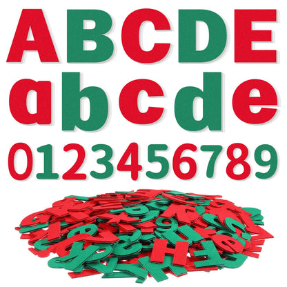 Breling 310 Pieces Felt Letter Bulletin Board Letters Sticker with Number 2" Bulk Self Adhesive ABC Upper Lowercase Sticky Letter for Xmas Gift Bulletin Board Classroom(Christmas Color)