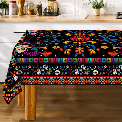 Unibyby Mexican Tablecloth Rectangle 60 x 120 Inch, Cinco De Mayo Flower Skull Table Cloth Fiesta Indoor Decorations for Dining Room Party