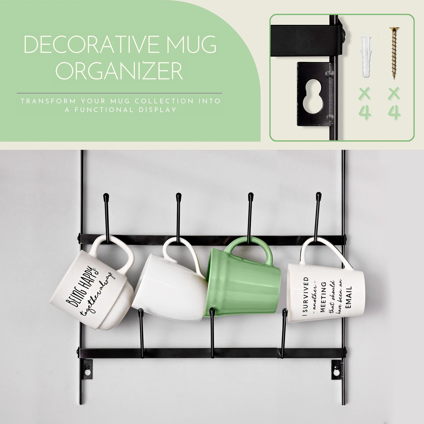 Sorbus Mug Rack for Wall - Small Rustic Coffee Mug Holder Wall Mount with 21 Hooks, Coffee Cup Display Rack, 6-Tier Metal Mug Organizer for Home, Kitchen & Bar, Coffee Station, Dining Room