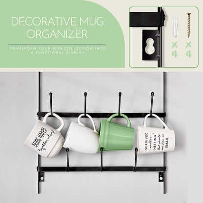 Sorbus Mug Rack for Wall - Small Rustic Coffee Mug Holder Wall Mount with 21 Hooks, Coffee Cup Display Rack, 6-Tier Metal Mug Organizer for Home, Kitchen & Bar, Coffee Station, Dining Room