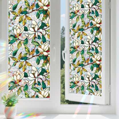 Aomkmi 2-Pack Window Privacy Films Stained Glass Rainbow Decal Static Clings UV Blocking Removable Floral Film Office Home Sunroof Window Tinted Stickers, 17 x 78.74 Inch