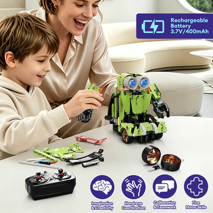 LECPOP STEM Building Blocks Kit, 5 in 1 Remote Control Sports Car and Transform Robot Toy Building Sets, Technic Coding Robotic Toys for Kids Age 8-12, Gifts for 6 7 8-13 Year Old Boys, 591 Pieces