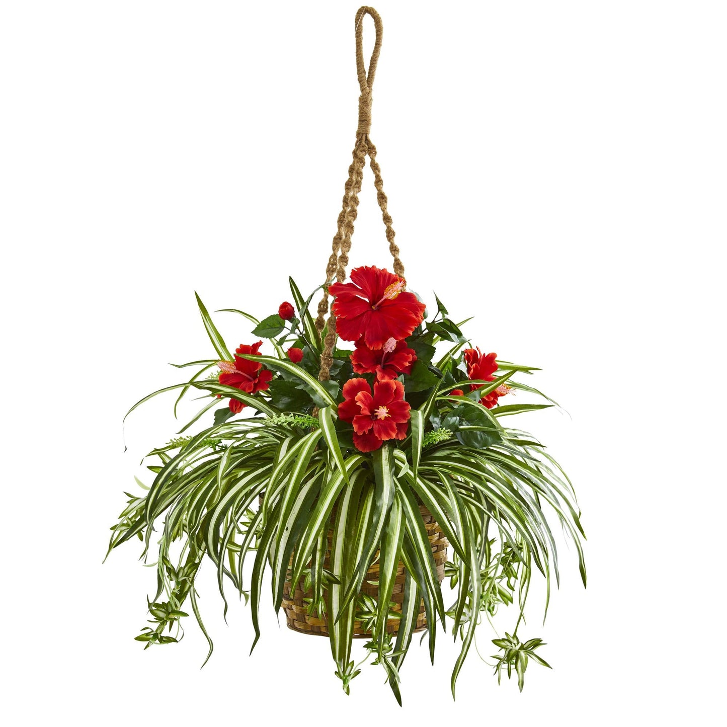 Nearly Natural Hibiscus & Spider Artificial Plant in Hanging Basket