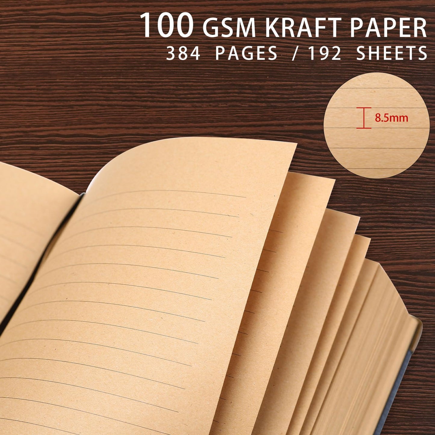 Wisefine Vintage Hardcover Lined Notebook A5 Journal - 384 Pages 100 GSM Thick Kraft Paper Writing Journal for Men & Women Dark Brown 5.51" x 8.50"