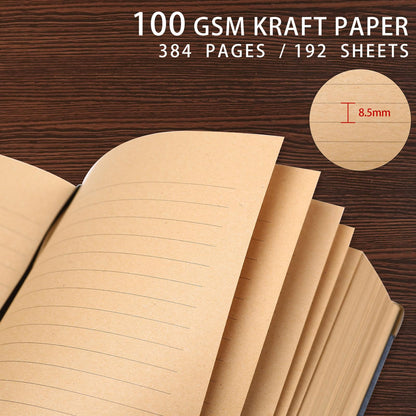 Wisefine Vintage Hardcover Lined Notebook A5 Journal - 384 Pages 100 GSM Thick Kraft Paper Writing Journal for Men & Women Dark Brown 5.51" x 8.50"