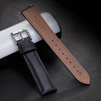 Afany Leather Watch Band 22mm for Men and Women, Quick Release Watch Strap, Black Replacement Watchband