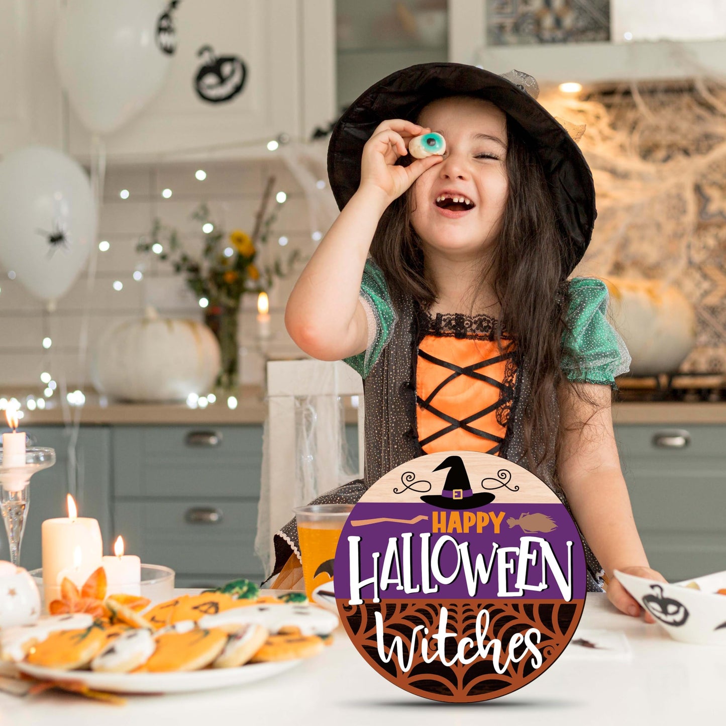 Beshoul Halloween Desk Decorations for Home, Witch Hat Gifts for Women Friends Coworkers, Web Witches Table Decor for Bedroom Living Room Bathroom - D03