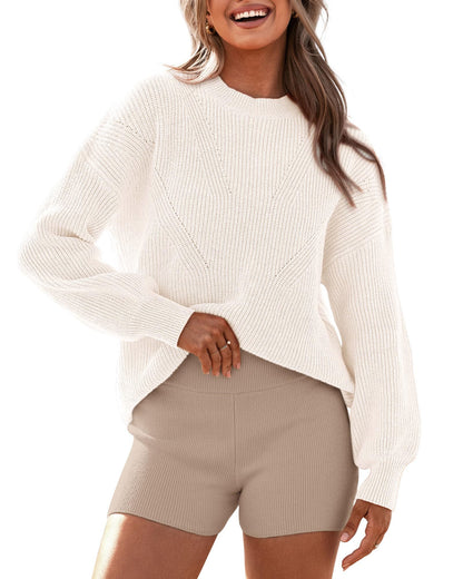 BTFBM Womens Casual Long Sleeve Sweaters Crew Neck Oversized Ribbed Knit Pullover Sweater 2025 Fall Winter Jumper Tops