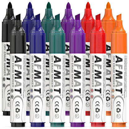 AFMAT Dry Erase Markers, 12-Count Whiteboard Markers, 1,100 Meters Writing Distance, Low Odor White Board Markers for Teacher Office Classroom (6 Bullet Tip + 6 Chisel Tip)