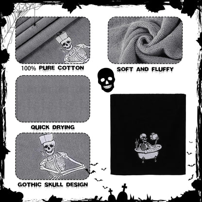 Breling 3 Pcs Halloween Skeleton Kitchen Hand Towels 13.3 x 29 Inch Towels for Bathroom Cotton Soft Embroidered Home Decoration 100% Cotton for Goth Kitchen Halloween Birthday Gifts