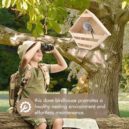 Mourning Dove Nesting Box Cedar Wooden Birdhouses Shelter Triangular Opening Pigeon Roosting Platform for Outdoors Garden Yard Decor