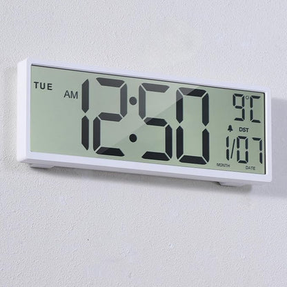 15" Large Digital Wall Clock Battery Operated Black, Clock with Large Display Numbers, Calendar, Auto DST, Clocks for Living Room, Kitchen, Office, Bedroom