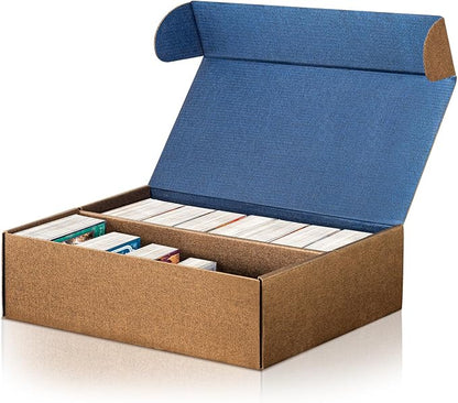 Card Storage Box, 8-Pack 9600 Count Bulk Sports Card Storage Boxes | 5-Layer Corrugated Cardboard Storage Box, Reversible Blue Gold Trading Card Organizer for TCG Mtg Cards