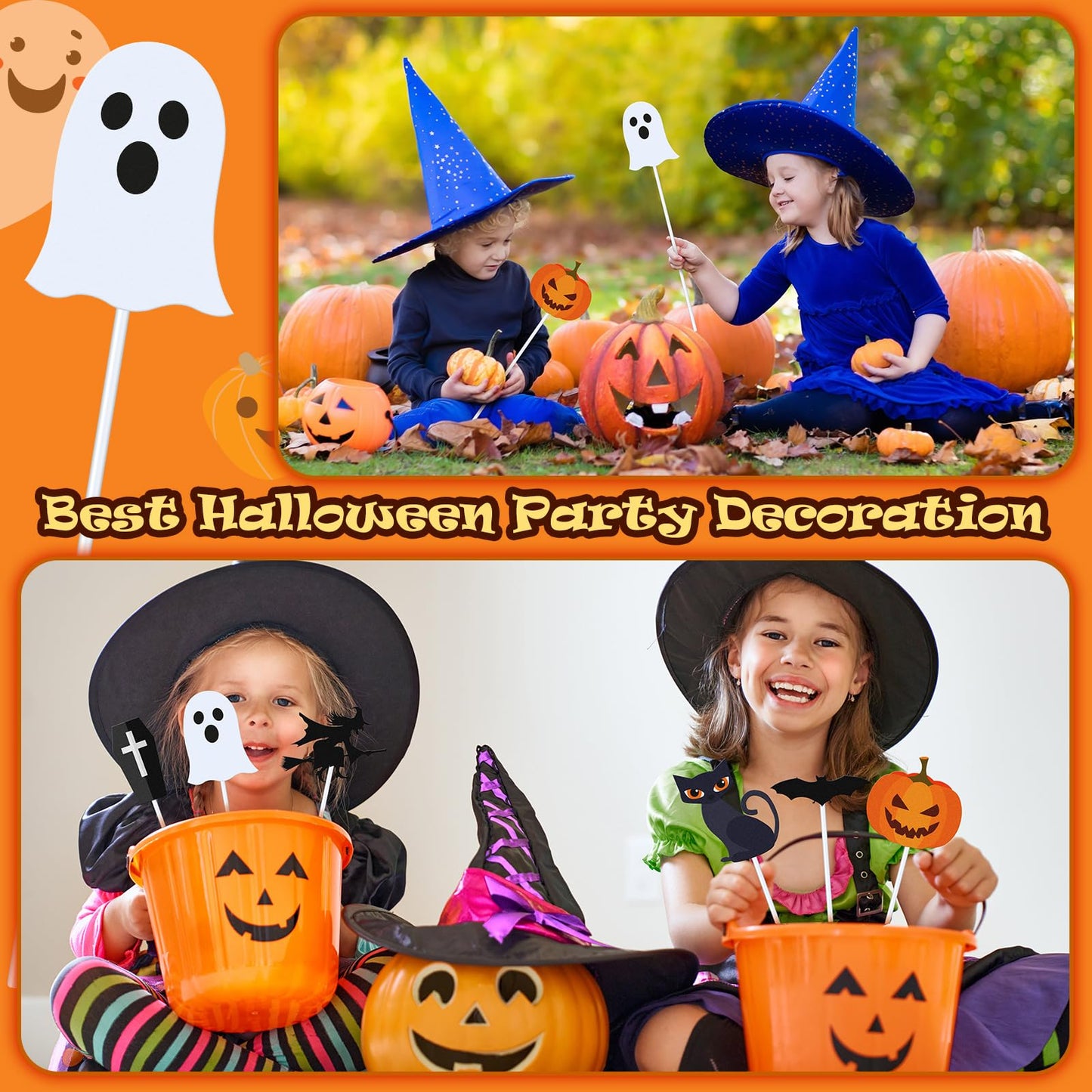 6 Pcs Metal Halloween Planter Stakes 13 Inch Halloween Props Potted Plant Decor Witch Pumpkin Black Cat Tombstone Boo Ghost Bat Garden Metal Stake Table Centerpieces Outdoor Yard Lawn Decorations