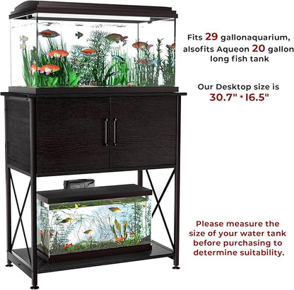 Herture 20-29 Gallon Aquarium Stand Metal Frame Fish Tank Stand with Cabinet Storage, for 20 Gallon Long Aquarium,30.7" L*16.5" W Tabletop,330LBS Capacity Black PG01YGB