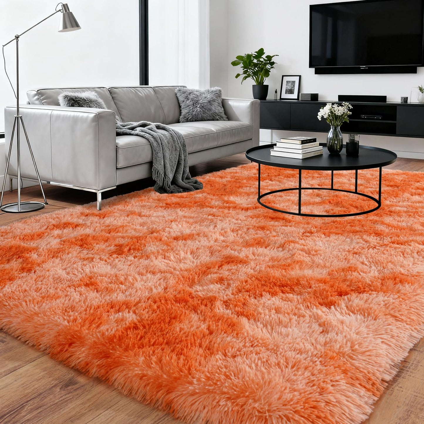 Upgrade Non-Slip Plush Rugs for Living Room, Soft Shaggy Carpets for Living Room, Fuzzy Rugs for Kids' Room, Perfect Decor for Modern Home Tie Dye Orange 5x7Feet