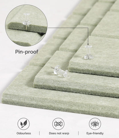 Bounmer Large Cork Board Alternative 48“ x 36”, 12-Pack Felt Bulletin Board Tiles with 60 Safe Removable Adhesive Tabs & 30 Pushpins, Cork Boards for Office Walls Decor (Sage)