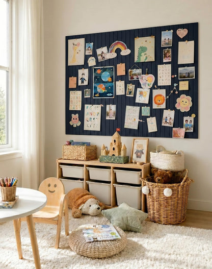 Aothia 12-Pack Felt Bulletin Board Tiles 48"x36", Modular Pin Board for Smooth Walls, Cork Board Alternative for Notes & Photos, 0.35" Thick, 70 Adhesive Tabs & 40 Pins, Navy Blue