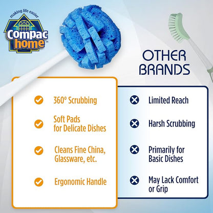 Compac Home Dish Wand China Durable Foam Sponge Petals Brush and Clean Dishes, Pots, Bottles, & Glassware, 2 Count