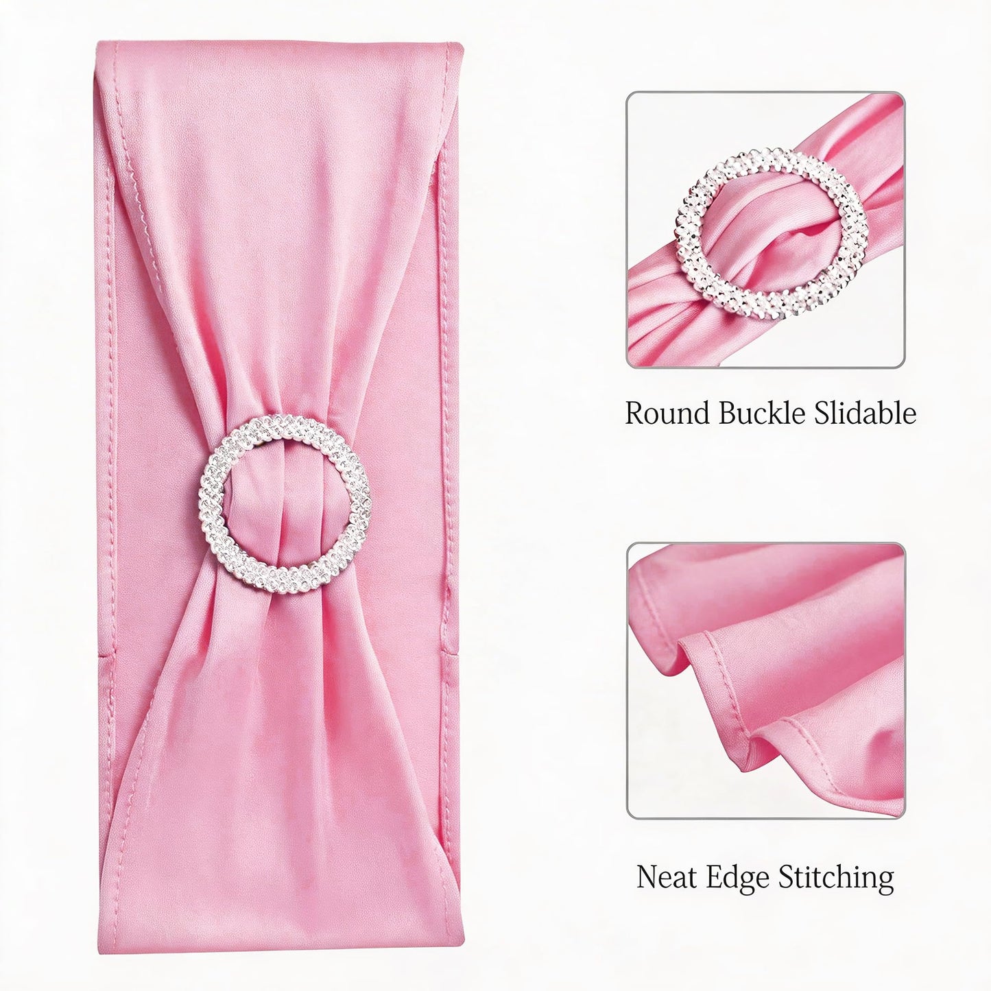 SINSSOWL Pack of 50 Spandex Pink Chair Sashes for Wedding Elastic Chair Bows Sashes Bands Buckles Fitting Birthday Party Anniversary Events Ceremony Bridal Baby Shower Decorations