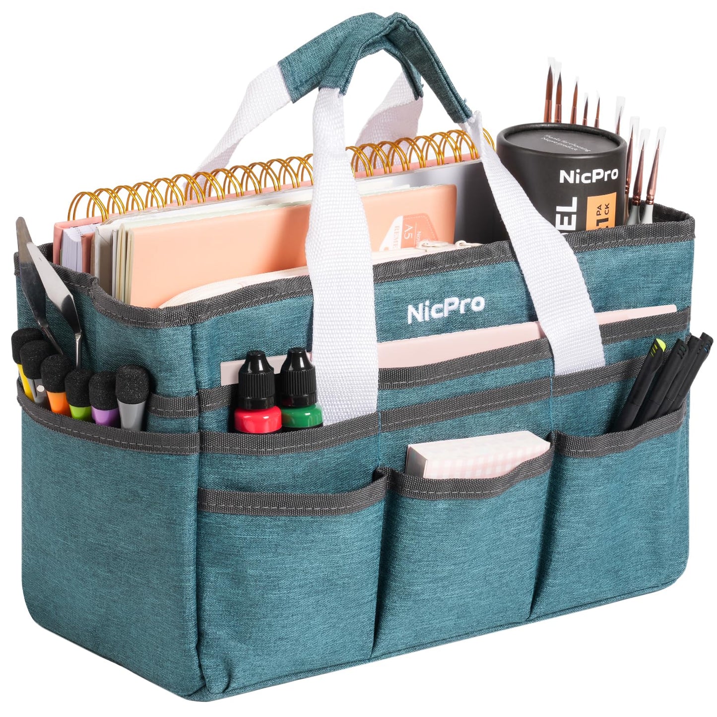Nicpro Craft Organizer Art Bag, Tote Bag For Art Supply Storage, Portable Supply Organizers Caddy with Multiple Pockets, Craft Bag for Drawing, Scrapbooking, Journal, Sewing, School, Office Supplies