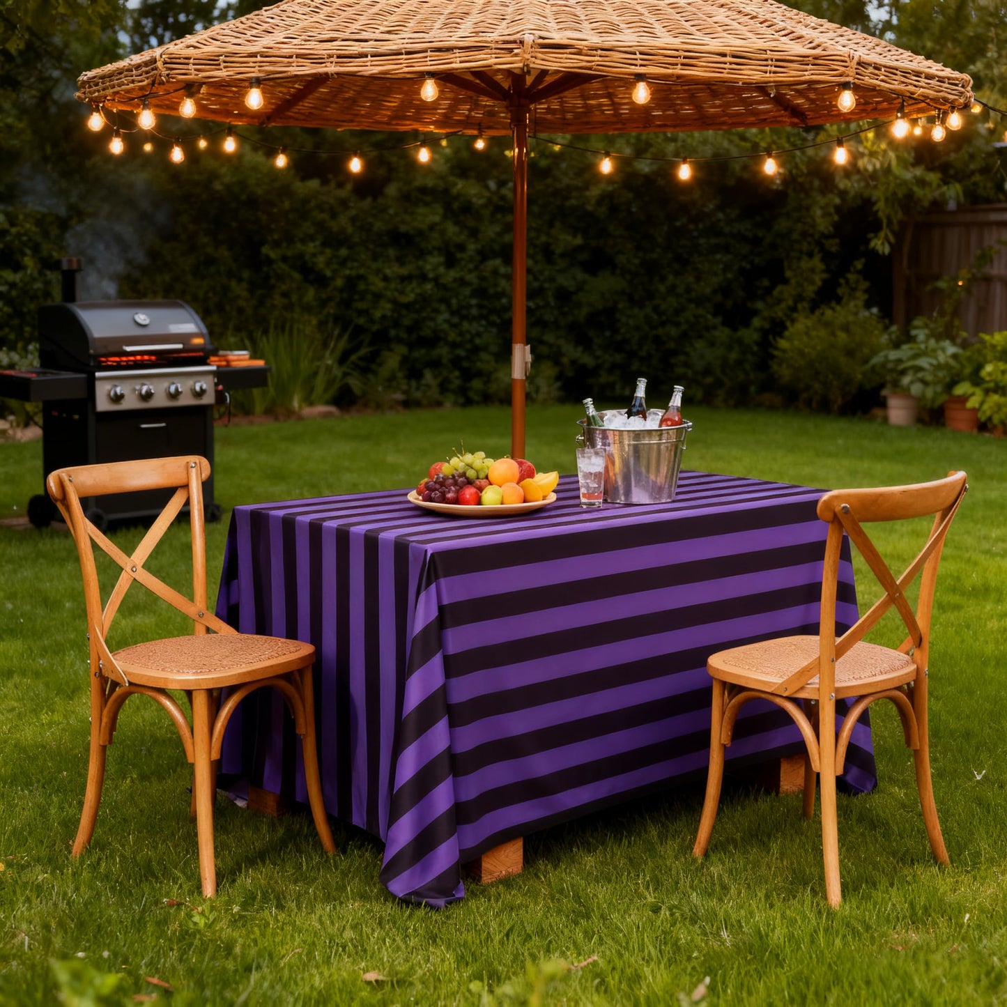 SoarDream Black Purple Polyester Halloween Tablecloth: 57×120 Inch Striped Table Cloth Rectangle Waterproof Table Cover - Holiday Camping Banquet Kitchen Dinning Decoration