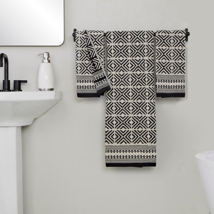 SKL Home Diamond Grid 100% Cotton Premium Bath Towel, 600 GSM, Soft & Absorbent, Reversible Jacquard, Black