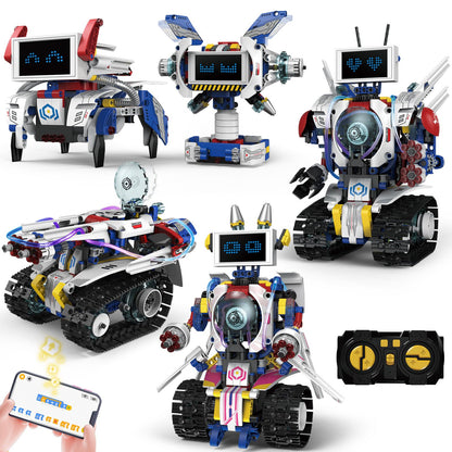 HPROMOT 5-in-1 STEM Robot Building Kit for Kids Ages 6-16, Remote & App Controlled, Rechargeable Engineering Learning DIY Coding Toy, Educational Building Blocks Gift for Girls & Boys (603 PCS)