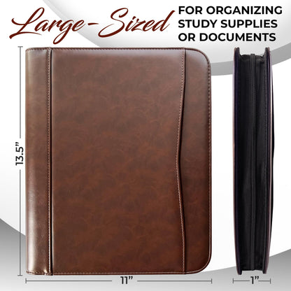 DEHITE Leather Portfolio for Men – Padfolio Case for Men and Women – Brown Bible Notebook Organizer – Pen Slots – Zipper Binder – Premium PU Leather – Feels Like Full-Grain – Office Gift Accessories