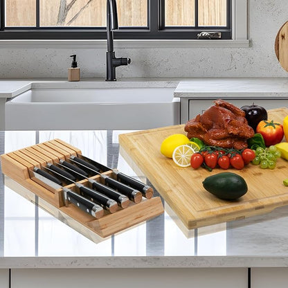 Utoplike Knife Drawer Organizer Bamboo Knives Block for Kitchen, Large Handle Steak Holder, Fit for 9 Knives (Not Included)