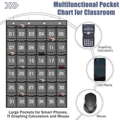 Loghot Classroom Accessories Closet Pocket Chart for Cell Phones Holder Wall Door Hanging Organizer (36 Pockets Gray)