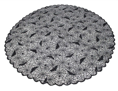 Tonfant Black Lace Tablecloth Round Overlay with Spider Web and Mat for Halloween Party,Easter,Fireplace and Mantle Cover Decoration (Round 70", Black)
