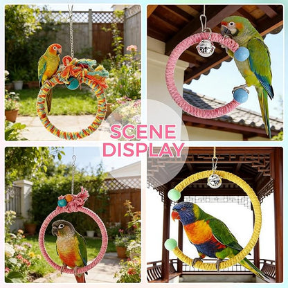 Colorful Circular Bird Swing,Bird Rope Chewing Toys Parrot Cage Bite Toys (Large Round Patterned)