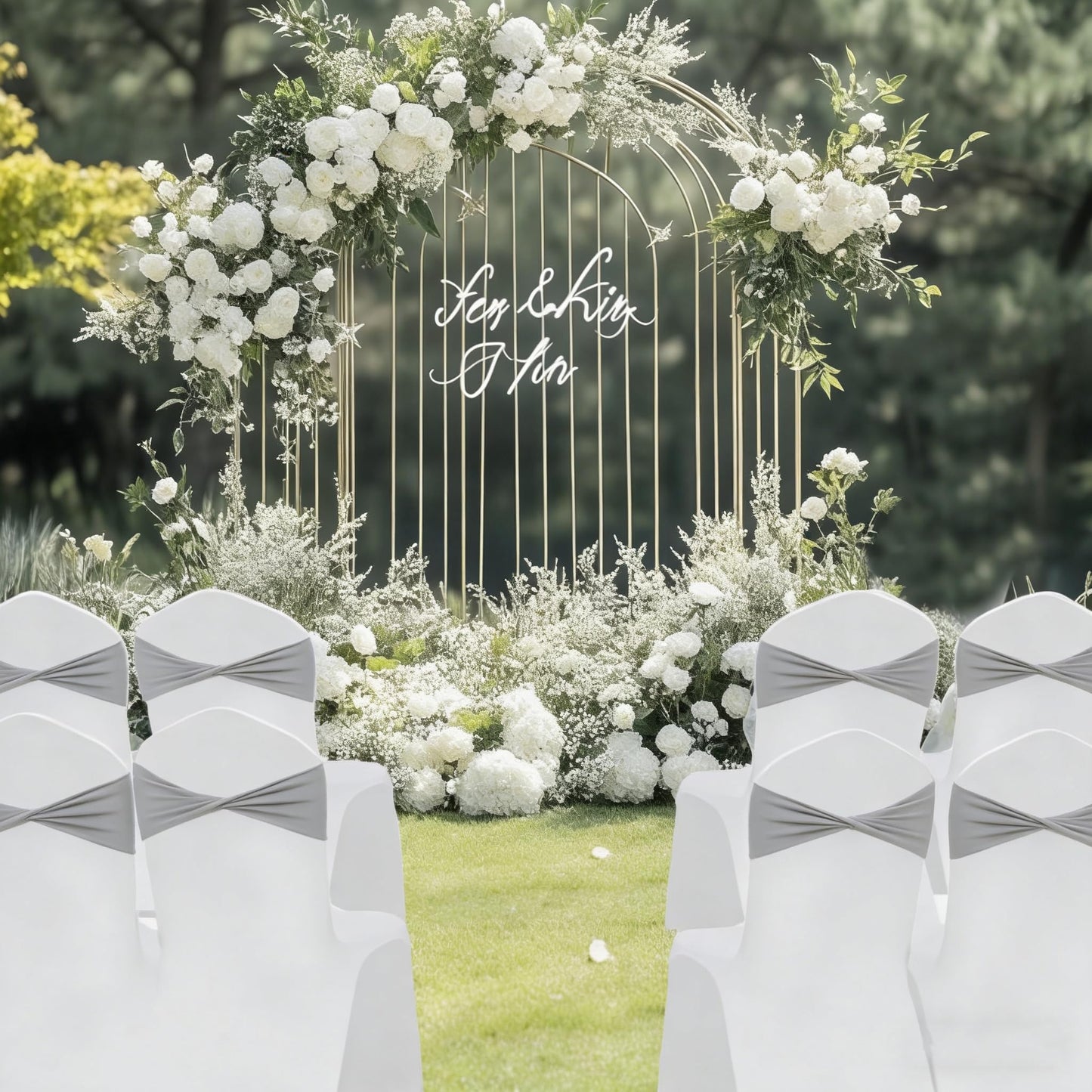 Fleurpoem Spandex Gray Chair Sashes Bows 60 Pcs Light Gray Chair Sashes Elastic Chair Cover Bands Ties Without Buckle for Wedding Birthday Party Ceremoney Events Decoration