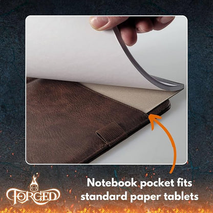 Forged Dice Co. Game-Folio PU Leather Portfolio Binder - Gaming Binder for DND Character Sheets with DND Spell Cards Organizer and Clear Front Pocket - Compatible with Dungeons and Dragons RPG Pewter
