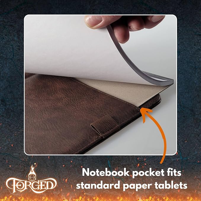 Forged Dice Co. Game-Folio PU Leather Portfolio Binder - Gaming Binder for DND Character Sheets with DND Spell Cards Organizer and Clear Front Pocket - Compatible with Dungeons and Dragons RPG - Green