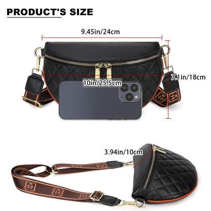 Eslcorri Fashion Waist Packs for Women - Quilted Vegan Fanny Packs Leather Waist Purse Anti Theft Crossbody Belt Bag for Sports Workout Traveling Running Casual - Black