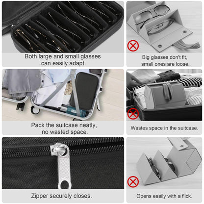 Bukere Travel Sunglasses Organizer Case Adjustable Slot For Multiple Eyeglasses Hard-shell Portable Storage Box for Men Women