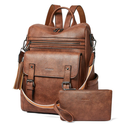 Shrrie Womens Vegan Leather Backpack Purse for Work College Brown Fashion Small Backpack Design Water-Resistant Purse