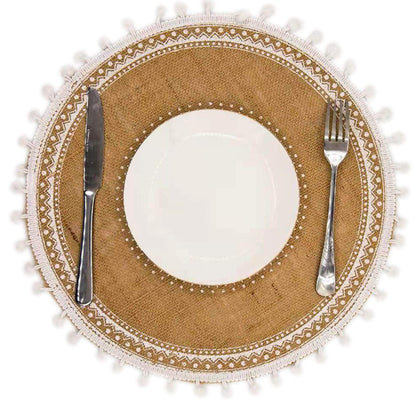 CAPASIN Placemats, Dining Winter Modern Dinner Braided Beige and Fall Circle Placemats Boho Runner Kitchen Round Table Plate Mats Set of 4 (White Ball)