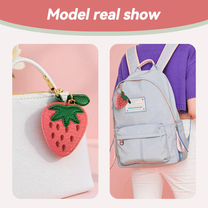 TUKYWAN Strawberry Coin Purse,Leather Bag Charm for Handbags,Fruit Purse Charm,Cute Keychain Accessories with Zipper,Mini Coin Pouch Gifts for Women