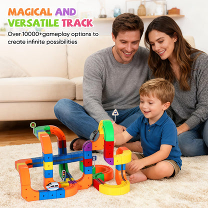 Electric Train Set for Kids Flexible Race Track Toy DIY 3D Embedded Layouts & Motorized Car 3-8 Year Old Boys Girls Toys STEM Learning Gift (123Pcs,2 Car)